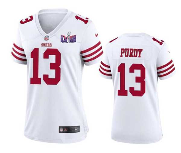 Women%27s San Francisco 49ers #13 Brock Purdy White Super Bowl LVIII Patch Football Stitched Jersey(Run Small)